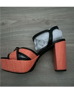 Woven Orange Platform Sandal with Black Trim - Women